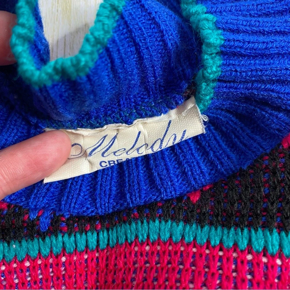 Vintage Melody Creations Multi Color Knit Scottie Dog Pullover Sweater